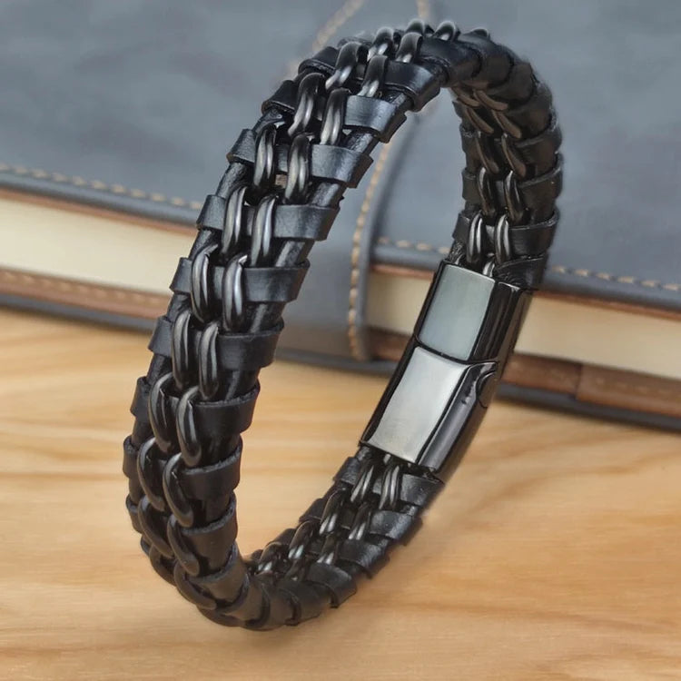 Leather Chain Bracelet - Gold Magnetic Clasp