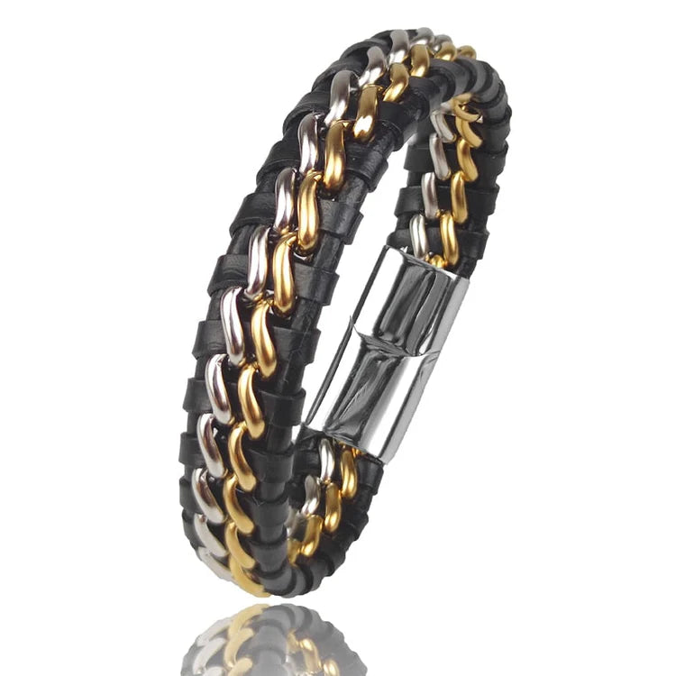 Leather Chain Bracelet - Gold Magnetic Clasp
