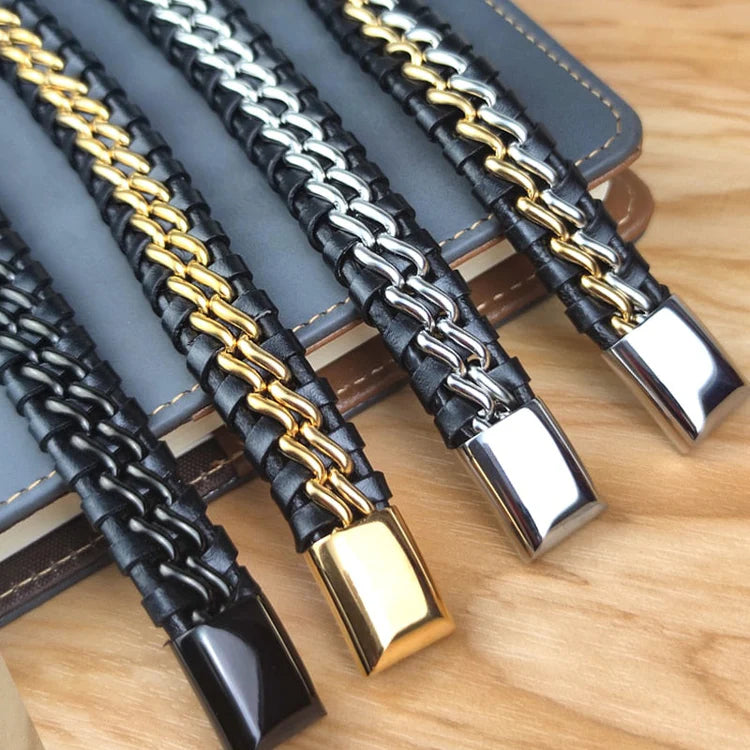 Leather Chain Bracelet - Gold Magnetic Clasp