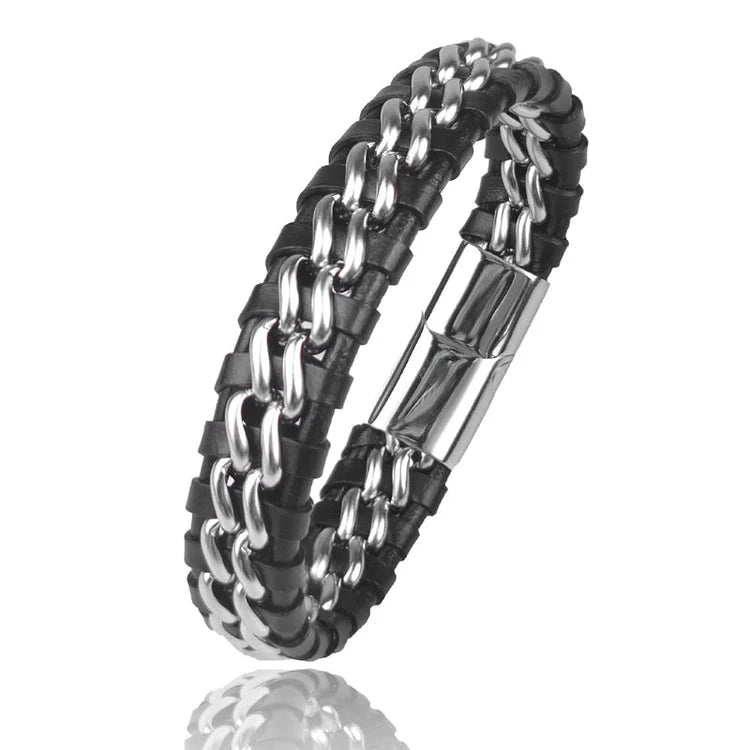 Leather Chain Bracelet - Gold Magnetic Clasp