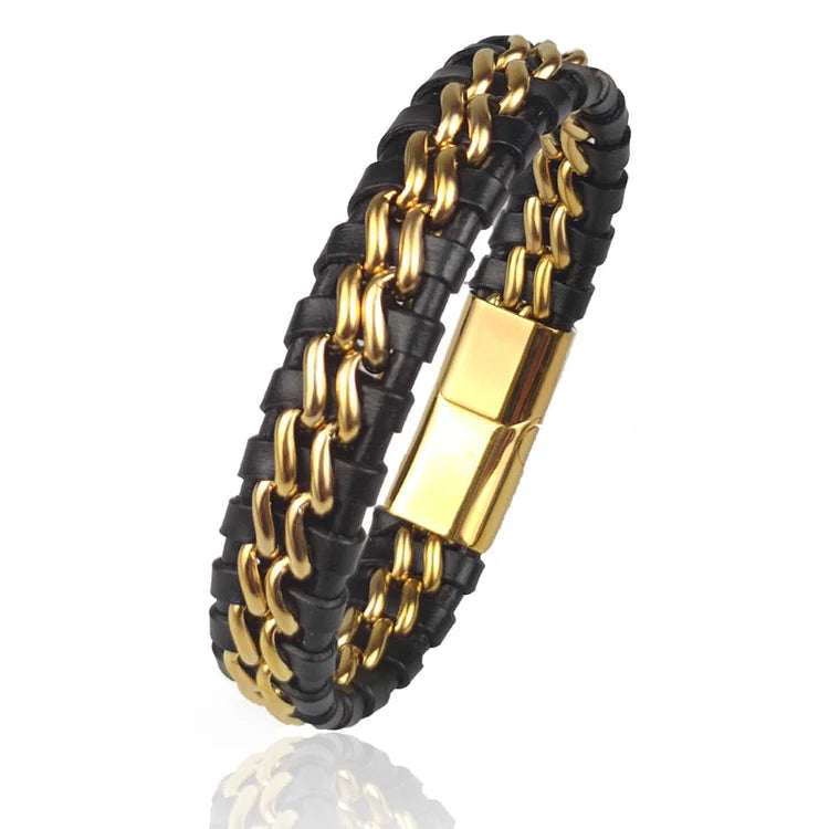 Leather Chain Bracelet - Gold Magnetic Clasp