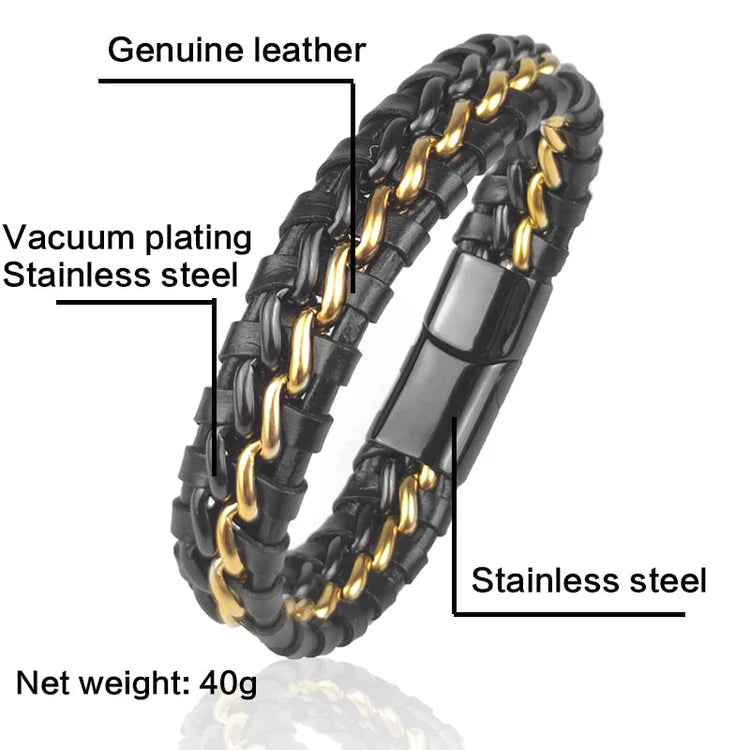 Leather Chain Bracelet - Gold Magnetic Clasp