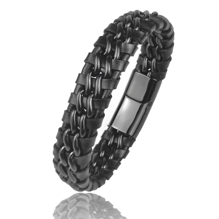 Leather Chain Bracelet - Gold Magnetic Clasp