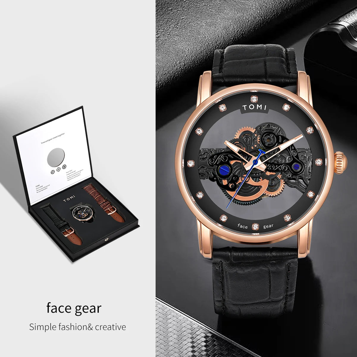 TOMI-T102 Automatic Leather Watch