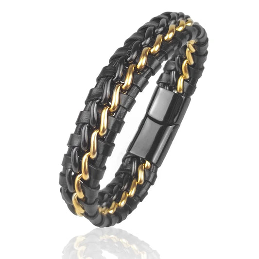 Leather Chain Bracelet - Gold Magnetic Clasp